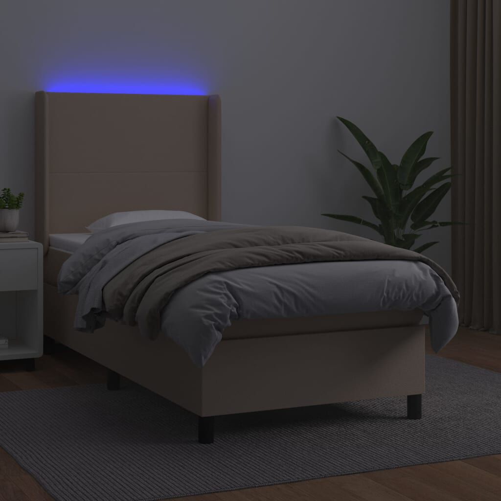 vidaXL Κρεβάτι Boxspring Στρώμα&LED Καπουτσίνο 100x200 εκ. Συνθ. Δέρμα