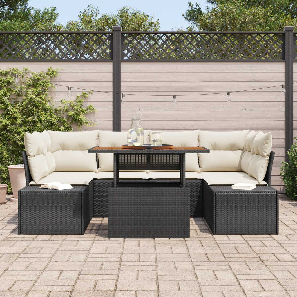 vidaXL Σέτ φαγητού για κήπο 7 pcs Μαύρο και Κρέμα 100 x 55 x 73 εκ