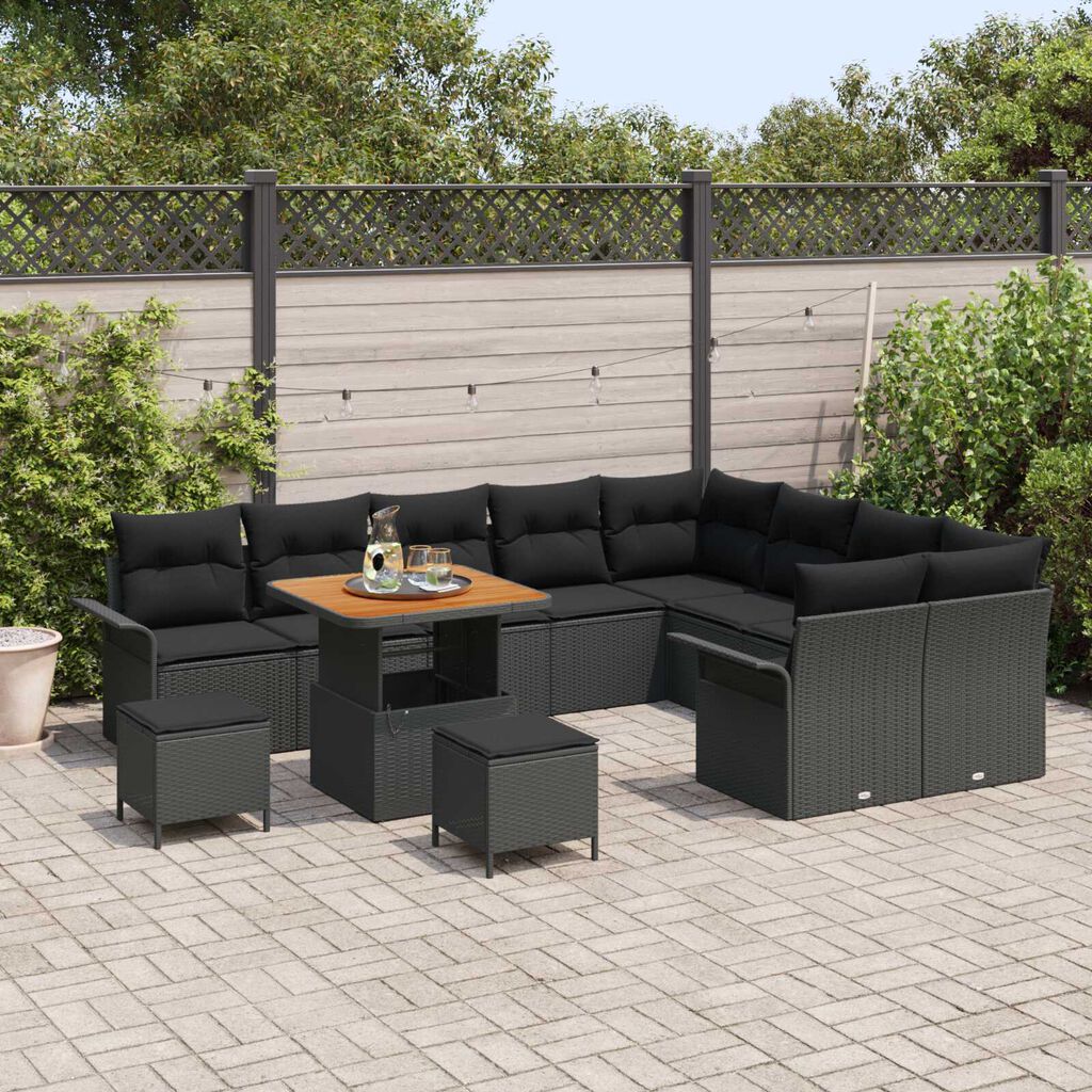 vidaXL Σετ Καναπέ Κήπου 12 pcs Μαύρο συνθετικό ρατάν
