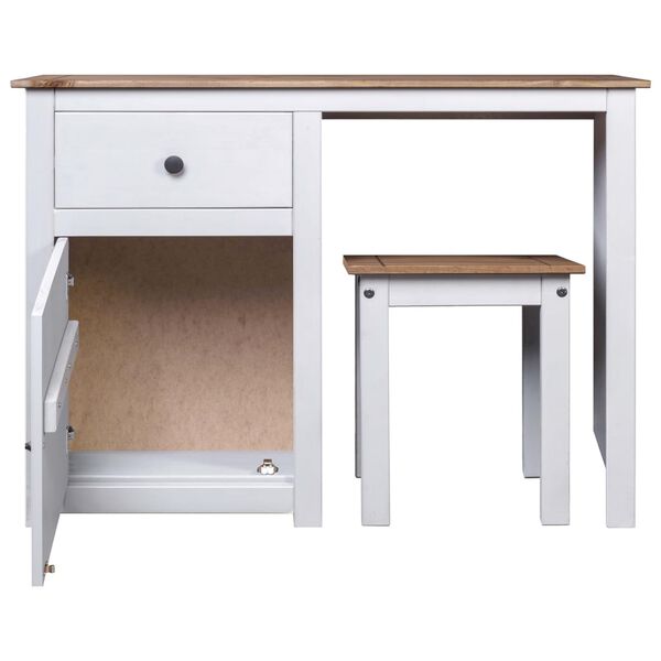 vidaXL Μπουντουάρ με Σκαμπό 2 τεμ Λευκό Μασίφ Ξύλο Πεύκου Σειρά Panama