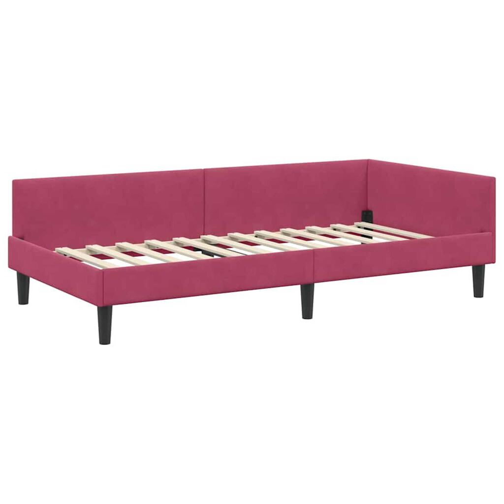 vidaXL Πλαϊνό Κρεβάτι Μπορντό 90 x 190 cm Βελούδο και Στιβαρή ξυλεία