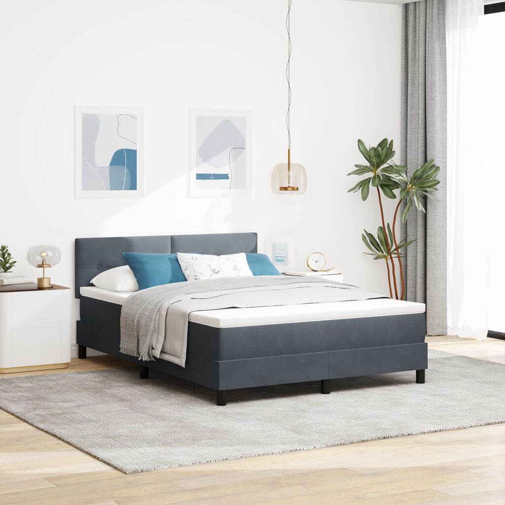 Κρεβάτι Box Spring με Στρώμα vidaXL Γκρί 160x200 εκ Βελούδο