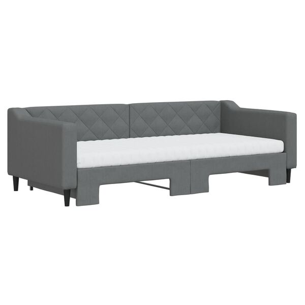 vidaXL Καναπές Κρεβάτι Συρόμενος Σκούρο γκρι 90x200 εκ Ύφασμα Στρώματα