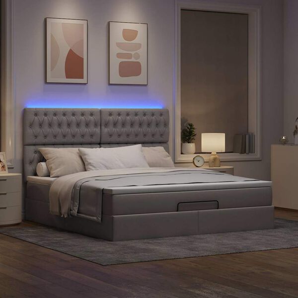 vidaXL &Omicron;&theta;&omega;&mu;&alpha;&nu;&iota;&kappa;ό &kappa;&rho;&epsilon;&beta;ά&tau;&iota; &mu;&epsilon; &sigma;&tau;&rho;ώ&mu;&alpha; & LEDs Taupe 160x200cm ύ&phi;&alpha;&sigma;&mu;&alpha;