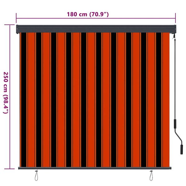 vidaXL Εξωτερικό ρολό Ριγέ Πορτοκαλί και λευκό 180 x 250 cm ύφασμα