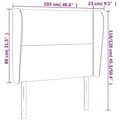 vidaXL Κεφαλάρι με Πτερύγια Ανοιχτό Γκρι 103x23x118/128 εκ. Βελούδινο