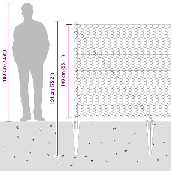 vidaXL Hexagon Fence Γκρι 1.4x10 μ Ατσάλι