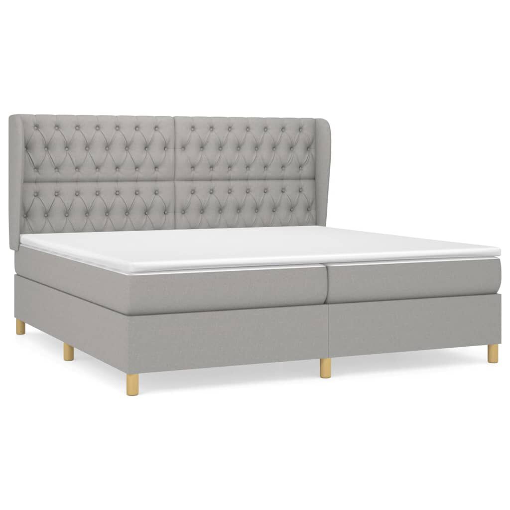 vidaXL Κρεβάτι Boxspring με Στρώμα Ανοιχτό Γκρι 200x200 εκ. Υφασμάτινο