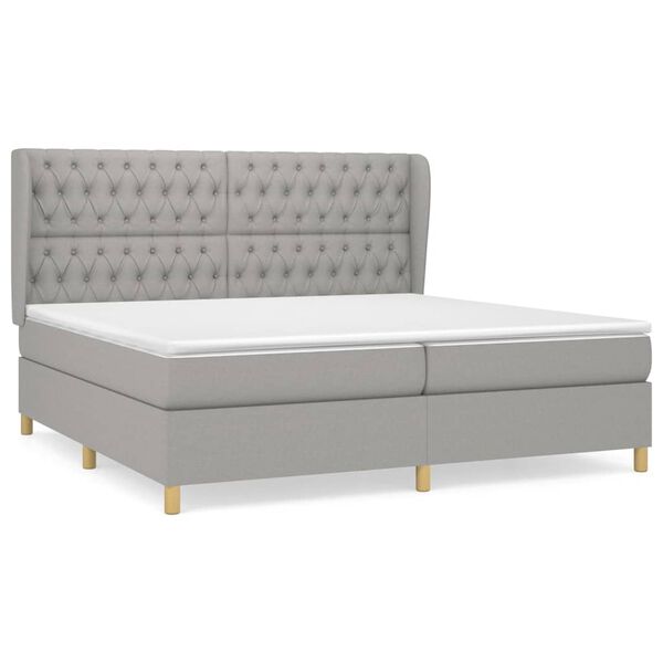 vidaXL Κρεβάτι Boxspring με Στρώμα Ανοιχτό Γκρι 200x200 εκ. Υφασμάτινο