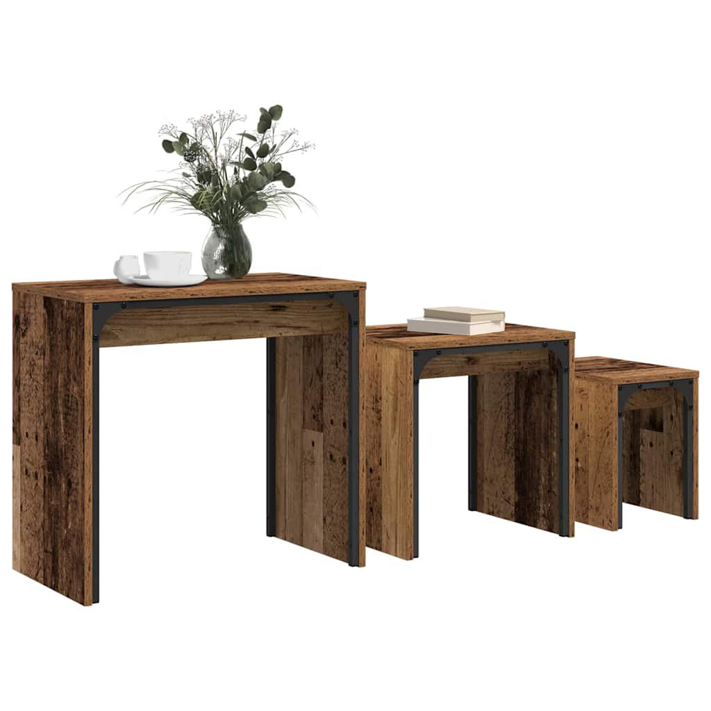 vidaXL Φωτιστικό Τραπεζάκι 3 pcs Παλαιό ξύλο 60 x 35 x 56 εκ.
