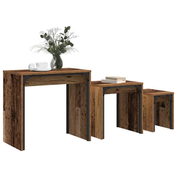 vidaXL Φωτιστικό Τραπεζάκι 3 pcs Παλαιό ξύλο 60 x 35 x 56 εκ.