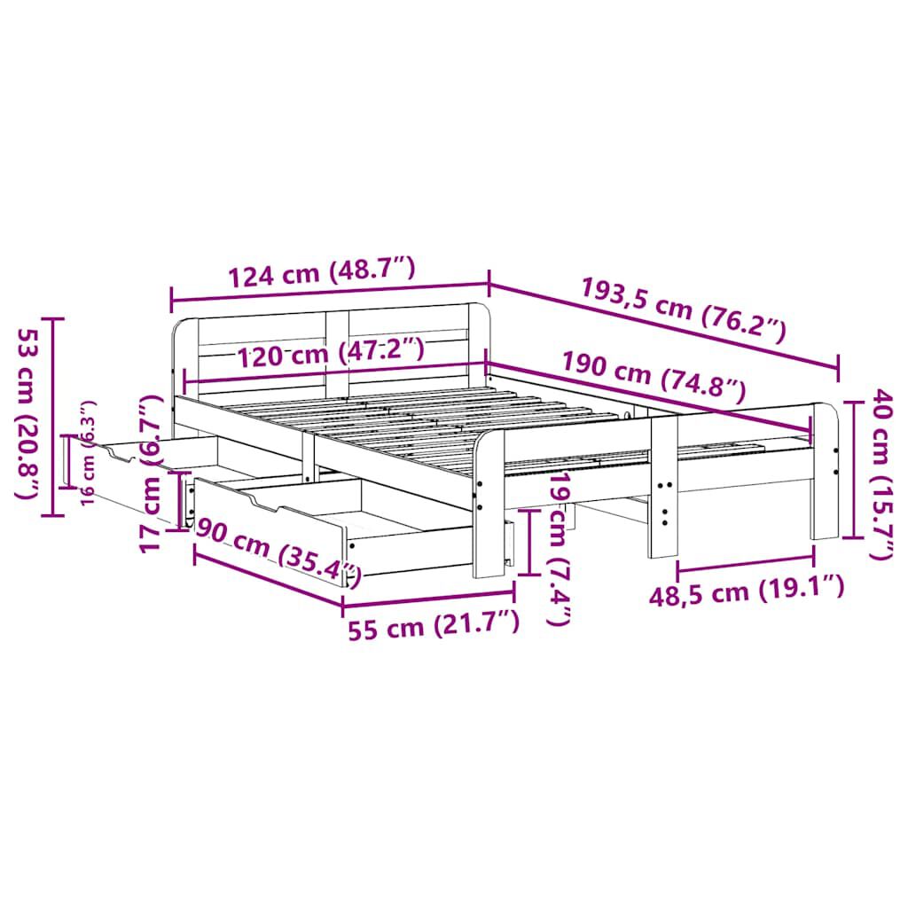 vidaXL Σκελετός Κρεβ. Χωρίς Στρώμα Λευκό 120x190 εκ Μασίφ Πεύκο
