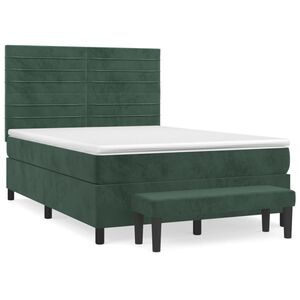 vidaXL Κρεβάτι Boxspring με Στρώμα Σκούρο Πράσινο 140x200εκ. Βελούδινο