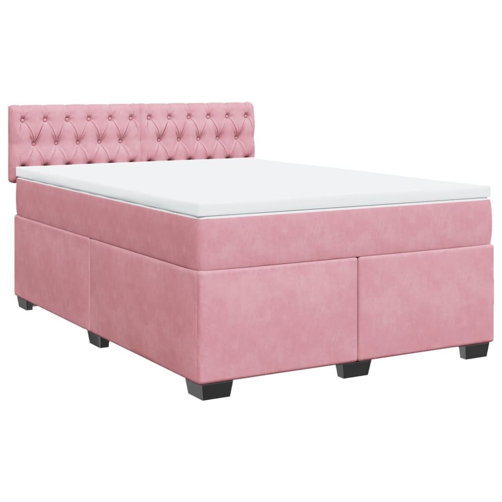 vidaXL Κρεβάτι Boxspring με Στρώμα Ροζ 140x200 εκ. Βελούδινο