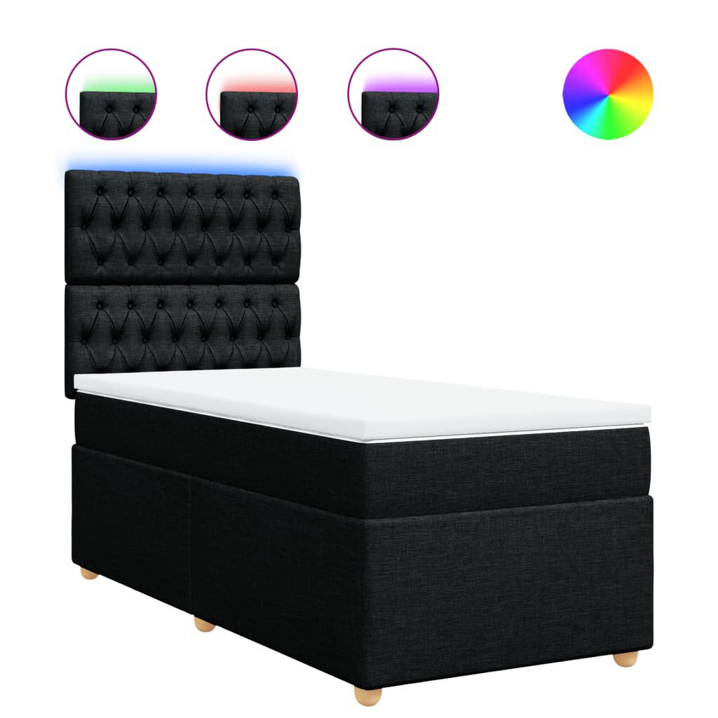 vidaXL Κρεβάτι Boxspring με Στρώμα Μαύρο 90x190 εκ.Υφασμάτινο