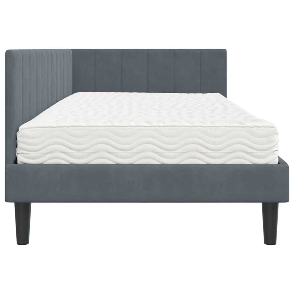 vidaXL Κρεβάτι Γωνίας με στρώμα Σκούρο γκρι 90 x 200 cm Βελούδο