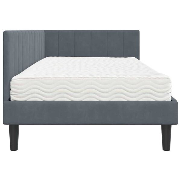 vidaXL Κρεβάτι Γωνίας με στρώμα Σκούρο γκρι 90 x 200 cm Βελούδο