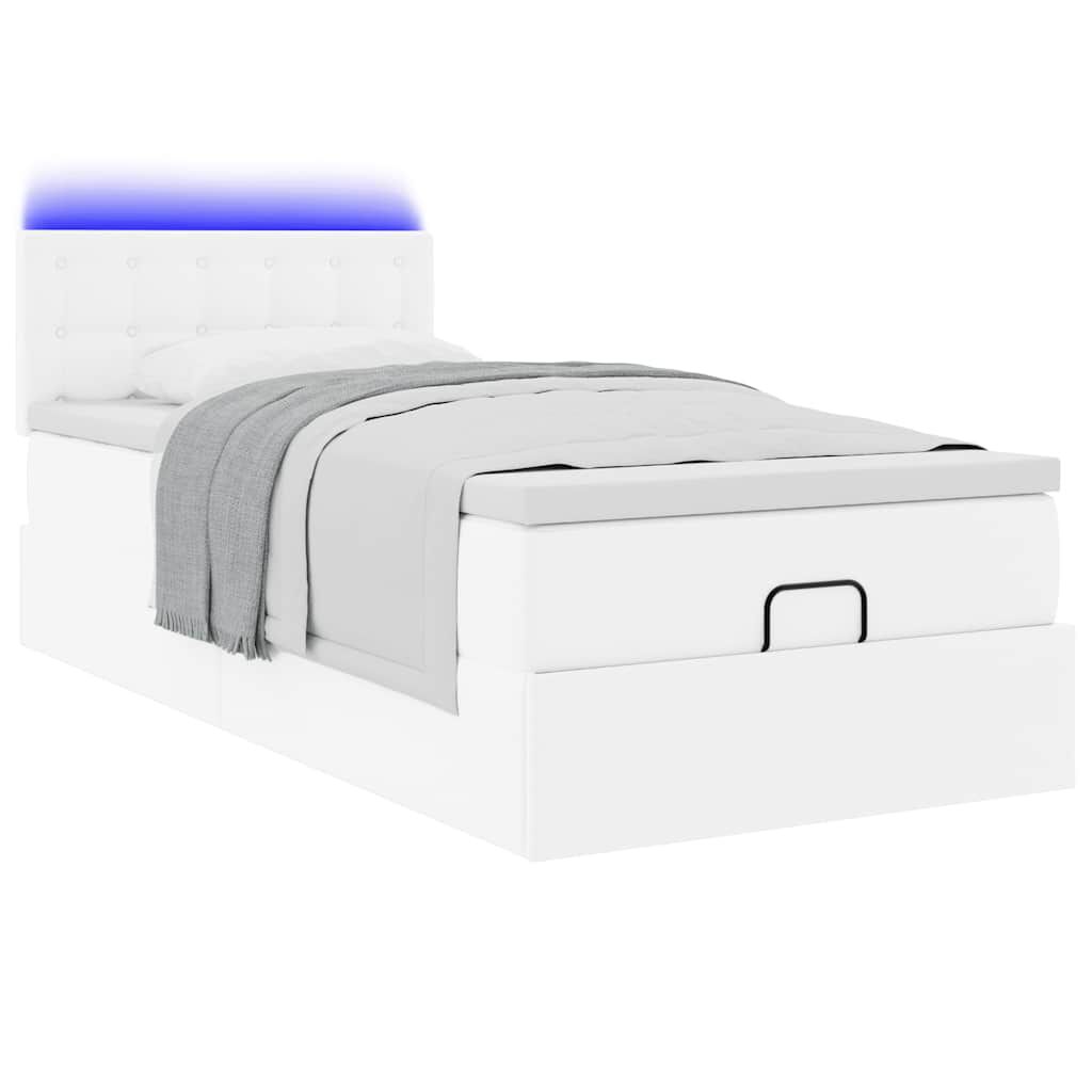 vidaXL Ottoman Κρεβάτι με στρώματα & LED Καθαρό Λευκό Faux Leather