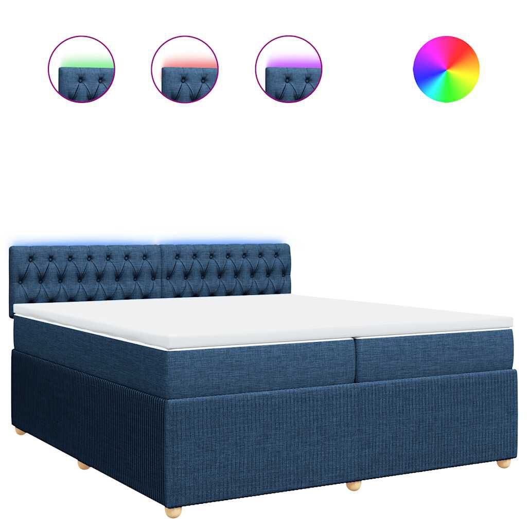 vidaXL Κρεβάτι Boxspring με Στρώμα Μπλε 200x200 εκ. Υφασμάτινο