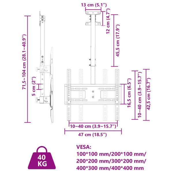 vidaXL Βάση Τηλεόρασης Οροφής για 32-65Ιν Max VESA 400x400χιλ. 40κ.