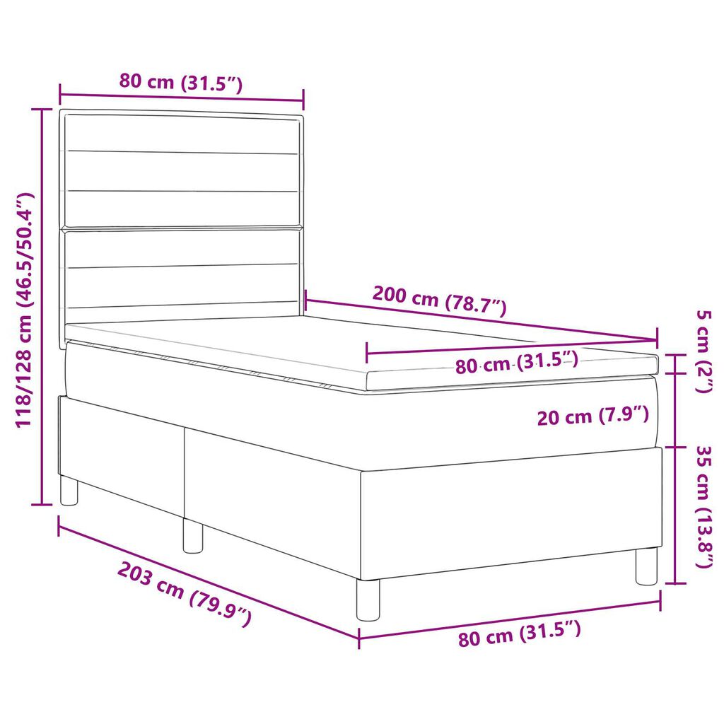 vidaXL Κρεβάτι Box Spring με Στρώμα Ταυπ 80x200 εκ Ύφασμα