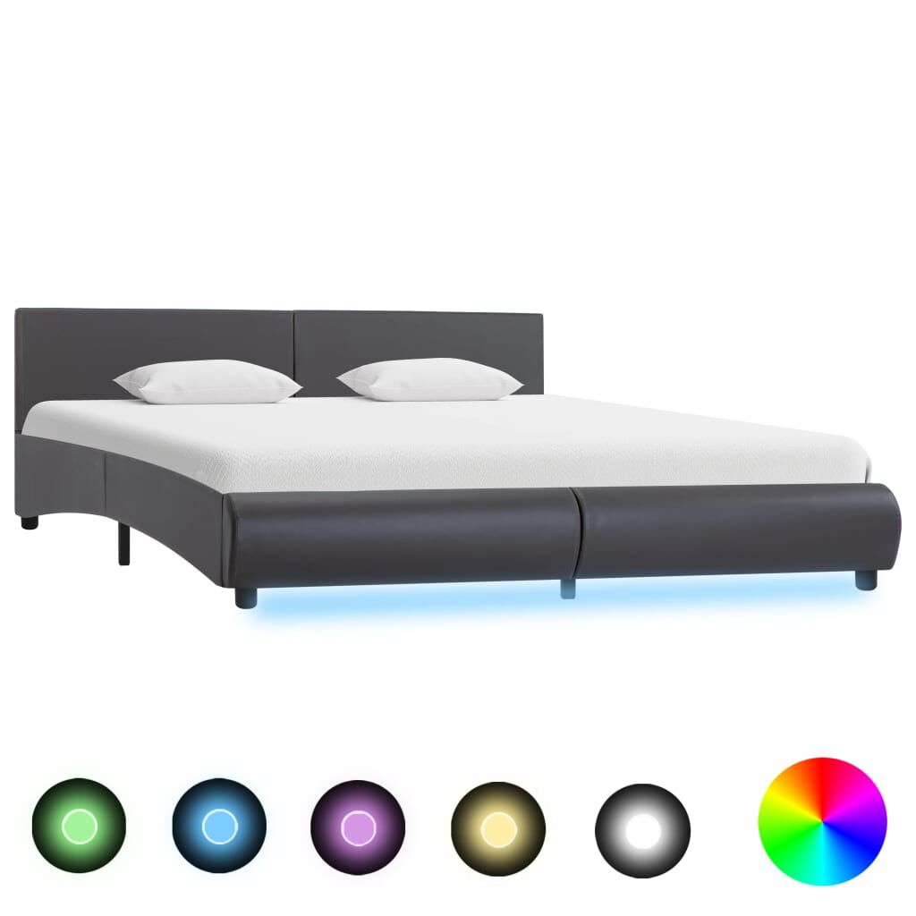 vidaXL Πλαίσιο Κρεβατιού με LED Γκρι 160x200 εκ. από Συνθετικό Δέρμα