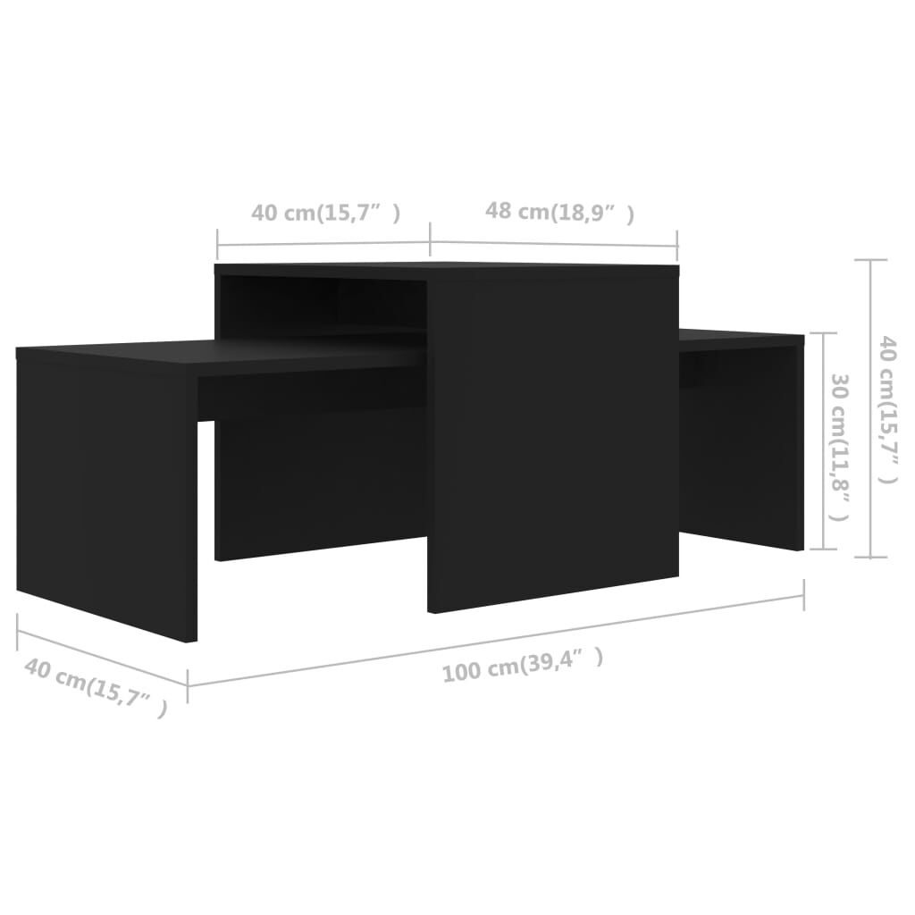 vidaXL Σετ Τραπεζάκια Σαλονιού Μαύρα 100 x 48 x 40 εκ. από Επεξ. Ξύλο