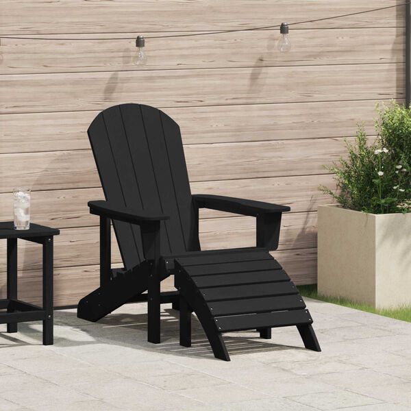 vidaXL Καρέκλα Adirondack με Υποπόδιο Μαύρη HDPE