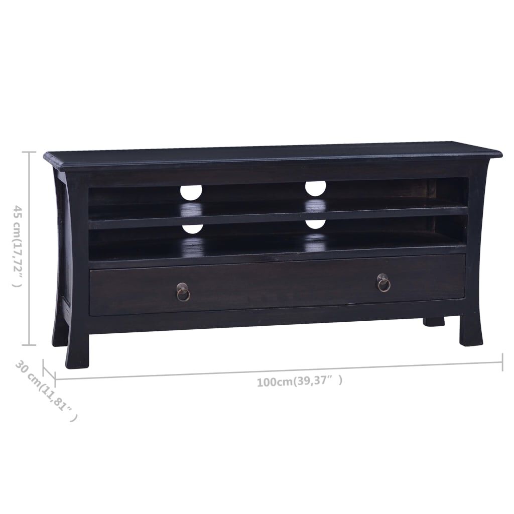 vidaXL Έπιπλο Τηλεόρασης Ανοιχτό Καφέ Μαύρο 100x30x45 εκ. Μασίφ Μαόνι
