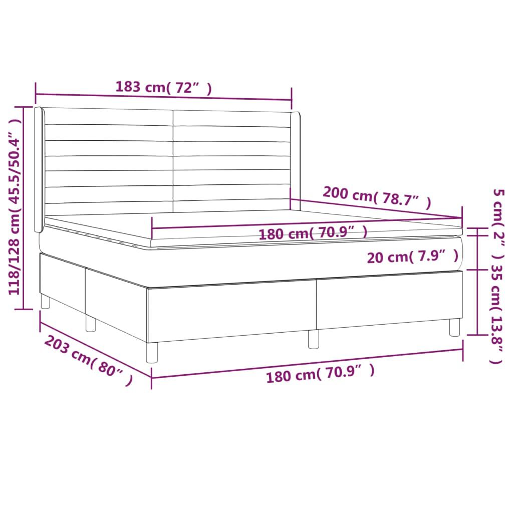 vidaXL Κρεβάτι Boxspring με Στρώμα & LED Ροζ 180x200 εκ. Βελούδινο