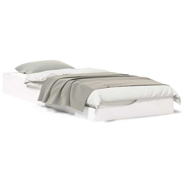 vidaXL Κρεβάτι δαπέδου Λευκό 100 x 220 cm Μασίφ ξύλο πεύκου