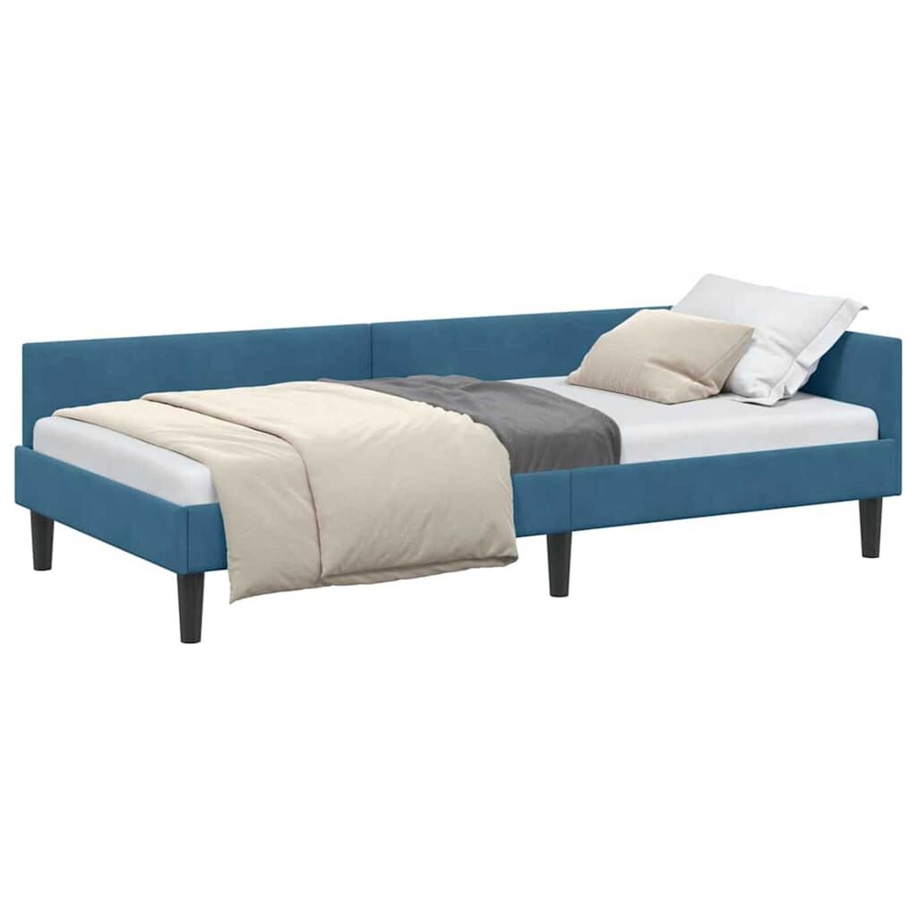vidaXL Πλαϊνό Κρεβάτι Μπλε 90 x 200 cm Βελούδο και Στιβαρή ξυλεία