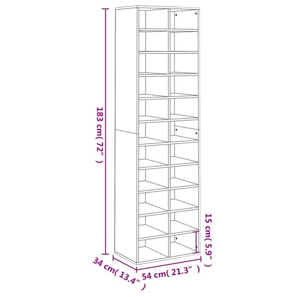 vidaXL Παπουτσοθήκη Sonoma Δρυς 54 x 34 x 183 εκ. Επεξεργασμένο Ξύλο