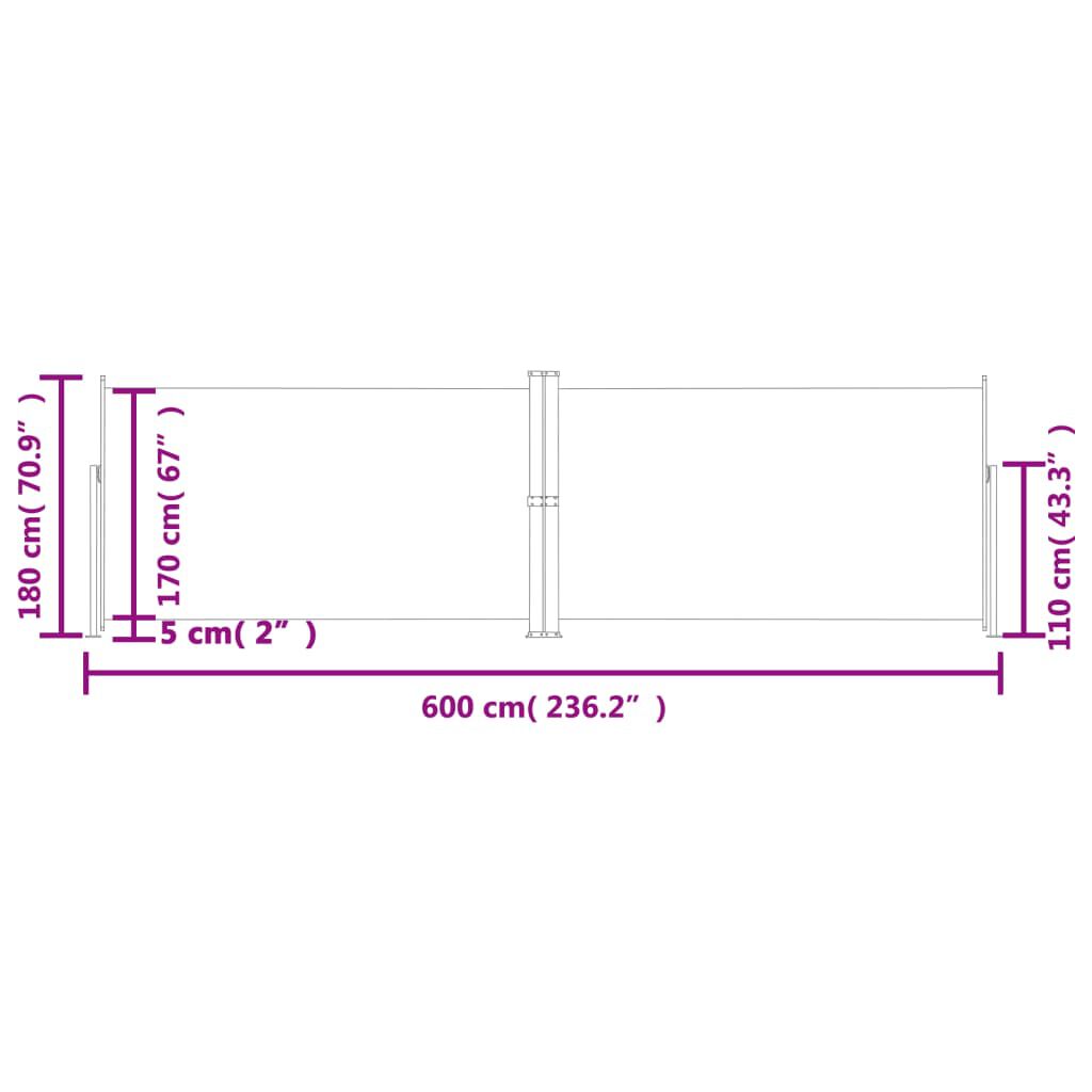 vidaXL Σκίαστρο Πλαϊνό Συρόμενο Ανθρακί 180 x 600 εκ.