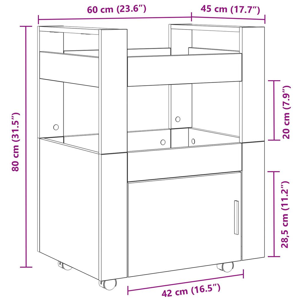 vidaXL Καρότσι Κουζίνας Παλιού Ξύλου 60x45x80 εκ. Επεξεργασμένο Ξύλο
