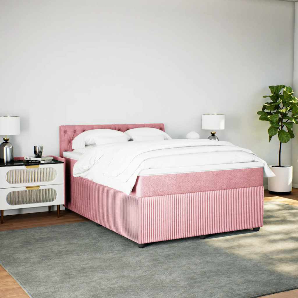 vidaXL Κρεβάτι Boxspring με Στρώμα Ροζ 160x200 εκ. Βελούδινο
