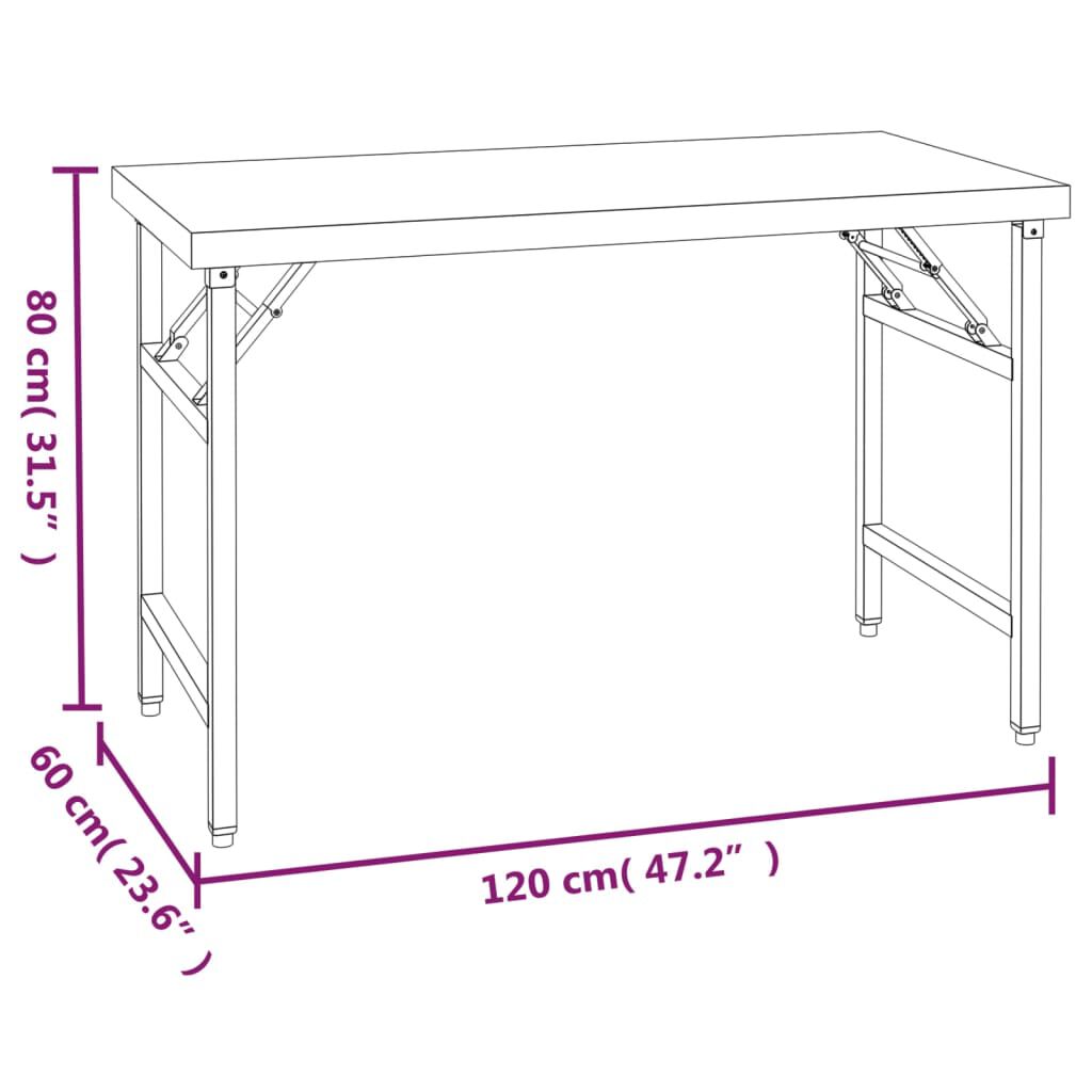 vidaXL Πάγκος Εργασίας Κουζίνας με Ράφι 120x60x115 εκ. Ανοξείδ. Ατσάλι