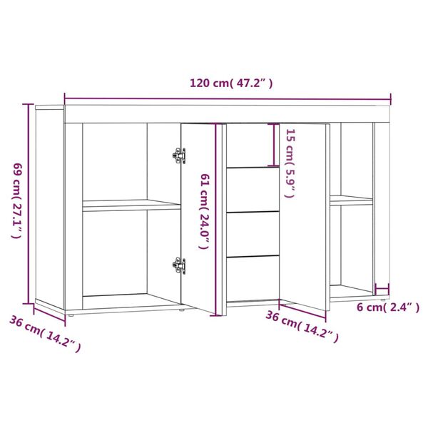 vidaXL Μπουφές Καπνιστή Δρυς 120 x 36 x 69 εκ. από Επεξεργασμένο Ξύλο