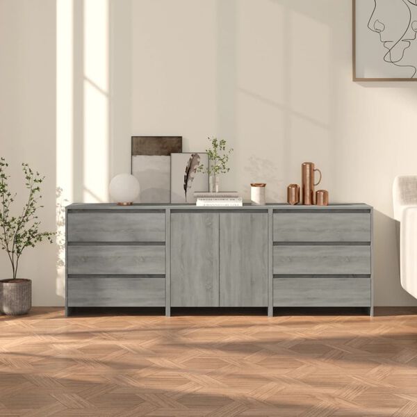 vidaXL Μπουφές 3 Τεμαχίων Γκρι Sonoma από Επεξεργασμένο Ξύλο