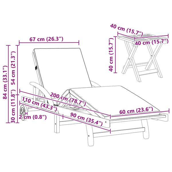 vidaXL Ξαπλώστρα 2 pcs Κόκκινο 40 x 40 x 40εκ Μασίφ ξύλο ακακίας