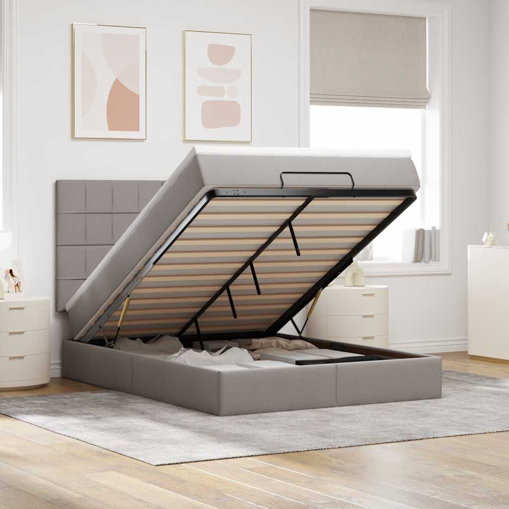 vidaXL Οθωμανικό κρεβάτι με στρώμα Taupe 140x200cm ύφασμα