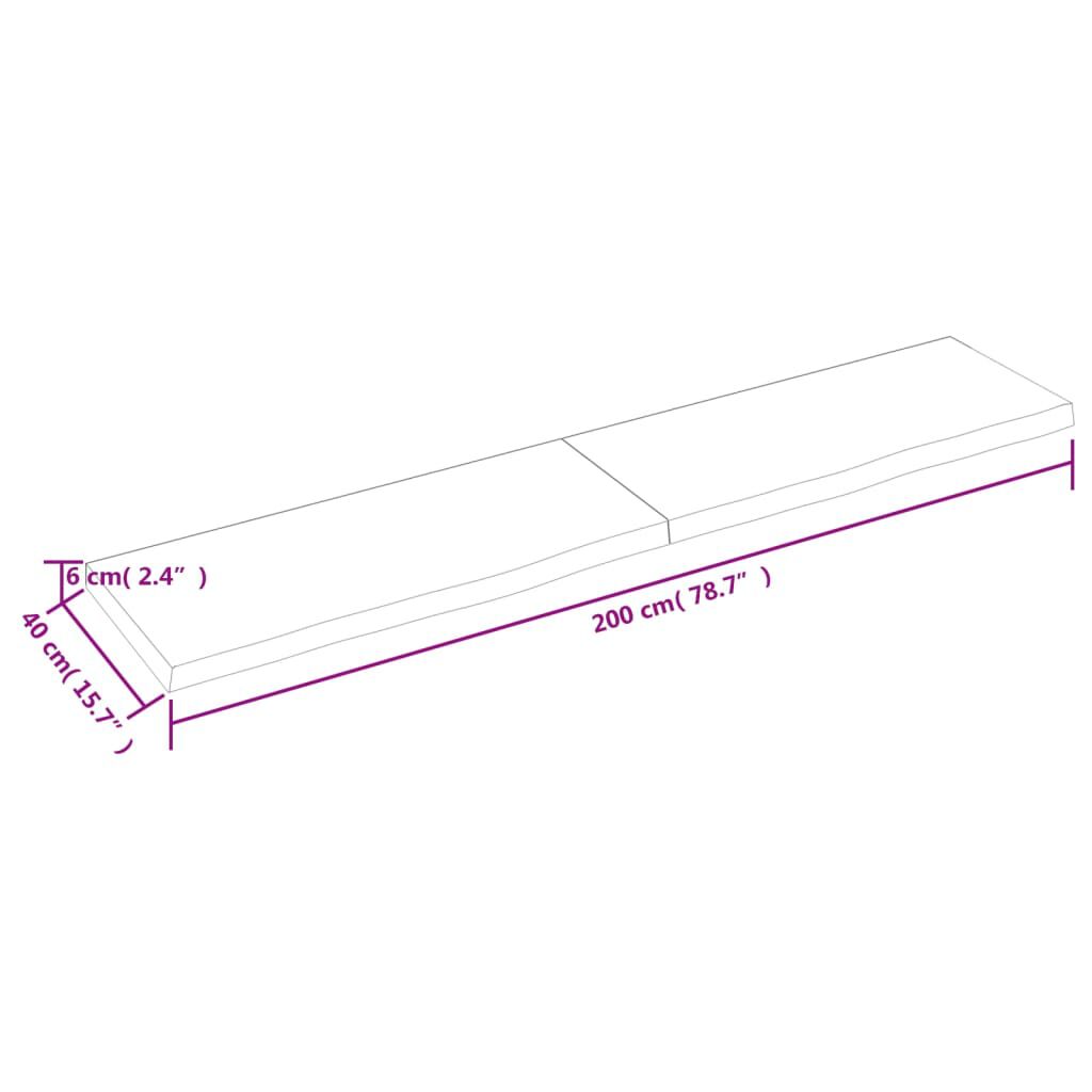 vidaXL Επιφάνεια Τραπεζιού Σκούρο Καφέ 200x40x(2-6)εκ Επεξ. Μασίφ Δρυς