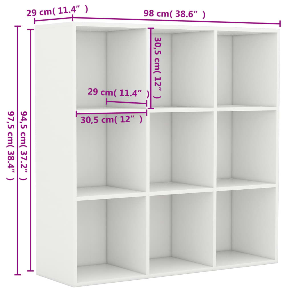 vidaXL Βιβλιοθήκη Λευκή 98 x 29 x 97,5 εκ. Επεξεργασμένο Ξύλο