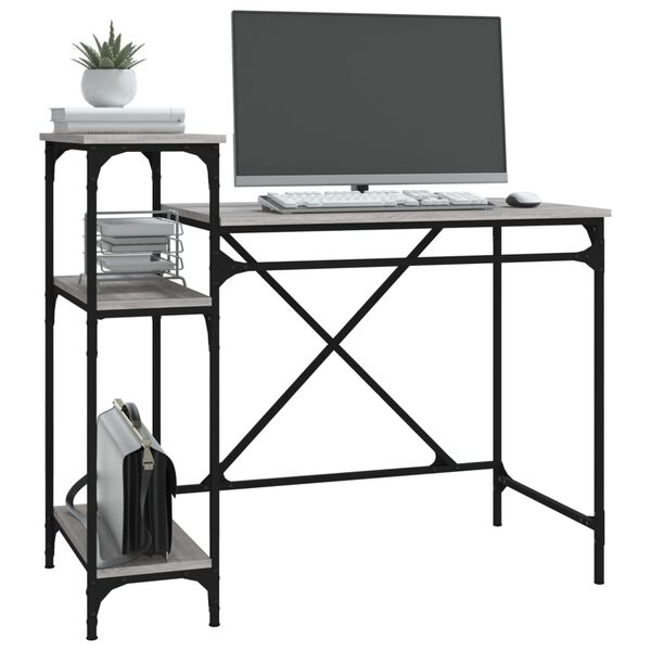 vidaXL Γραφείο με Ράφια Γκρι Sonoma 105x50x90 εκ. Επεξ. Ξύλο/Σίδηρος