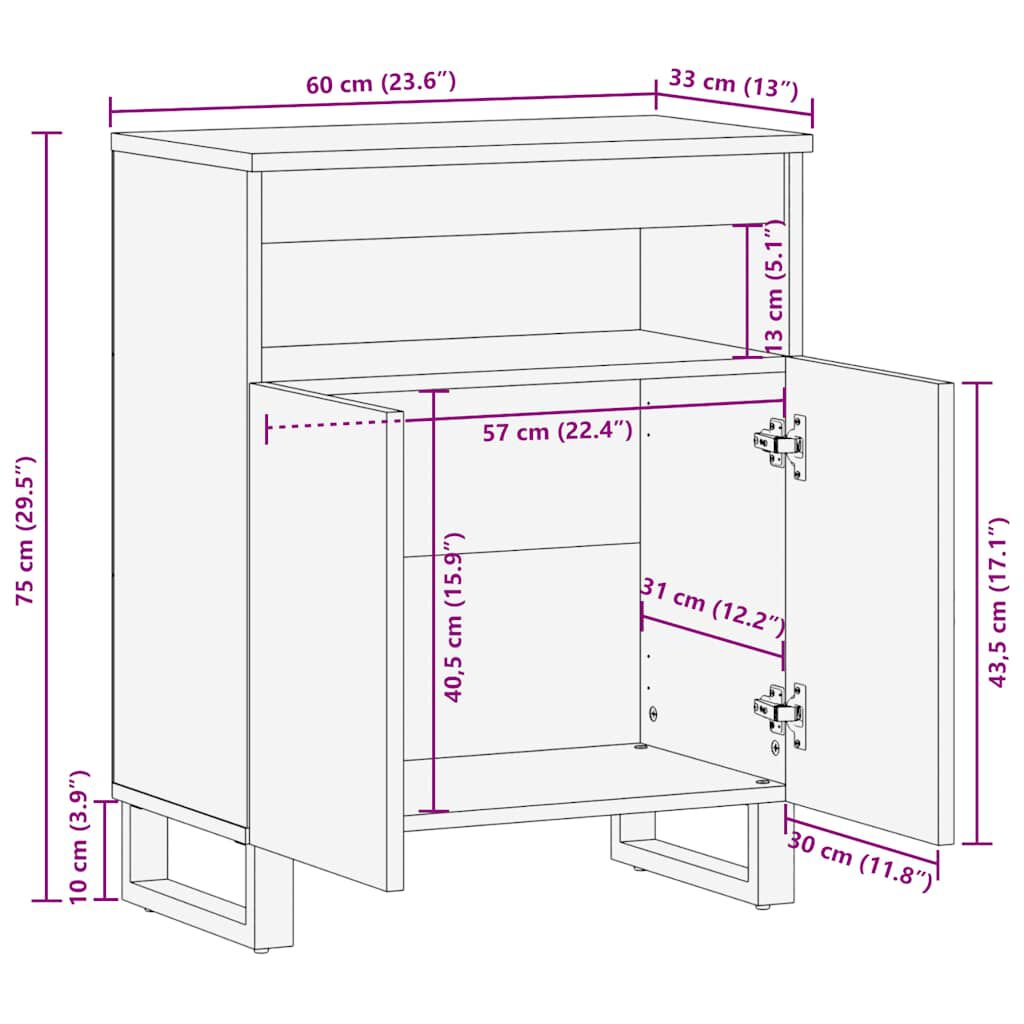 vidaXL Μπουφές Μαύρο 60x33x75 cm Μασίφ Ξύλο Μάνγκο