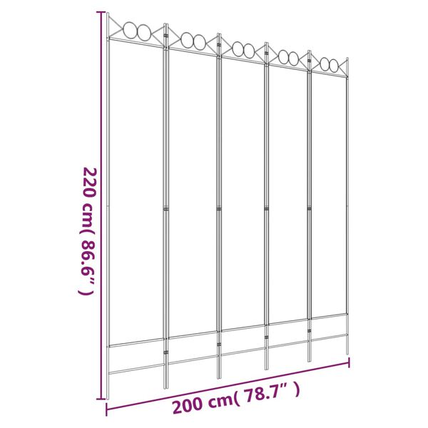 vidaXL Διαχωριστικό Δωματίου με 5 Πάνελ Λευκό 200x220 εκ. από Ύφασμα