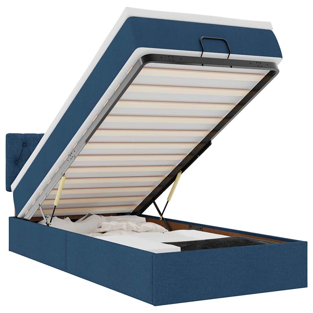 vidaXL Οθωμανικό κρεβάτι με στρώμα & LEDs Μπλε 90x190cm ύφασμα
