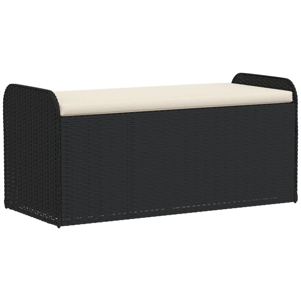 vidaXL Παγκάκι Αποθήκευσης Μαύρο 115x51x52εκ. Συνθετικό Ρατάν Μαξιλάρι