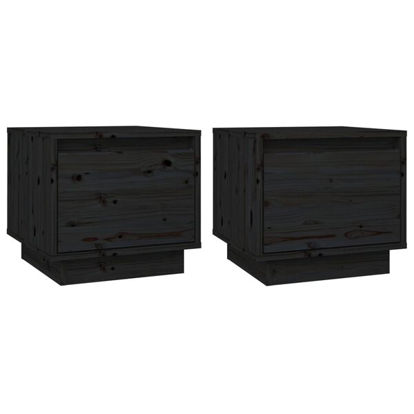 vidaXL Κομοδίνα 2 τεμ. Μαύρα 35 x 34 x 32 εκ. από Μασίφ Ξύλο Πεύκου