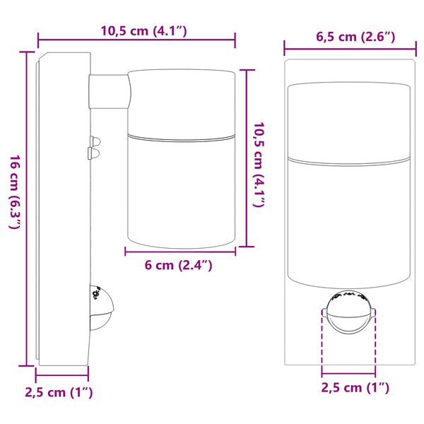 vidaXL Εξωτερικά Φωτιστικά Τοίχου 2 pcs Μαύρο 6.5 x 10.5 x 16 εκ.